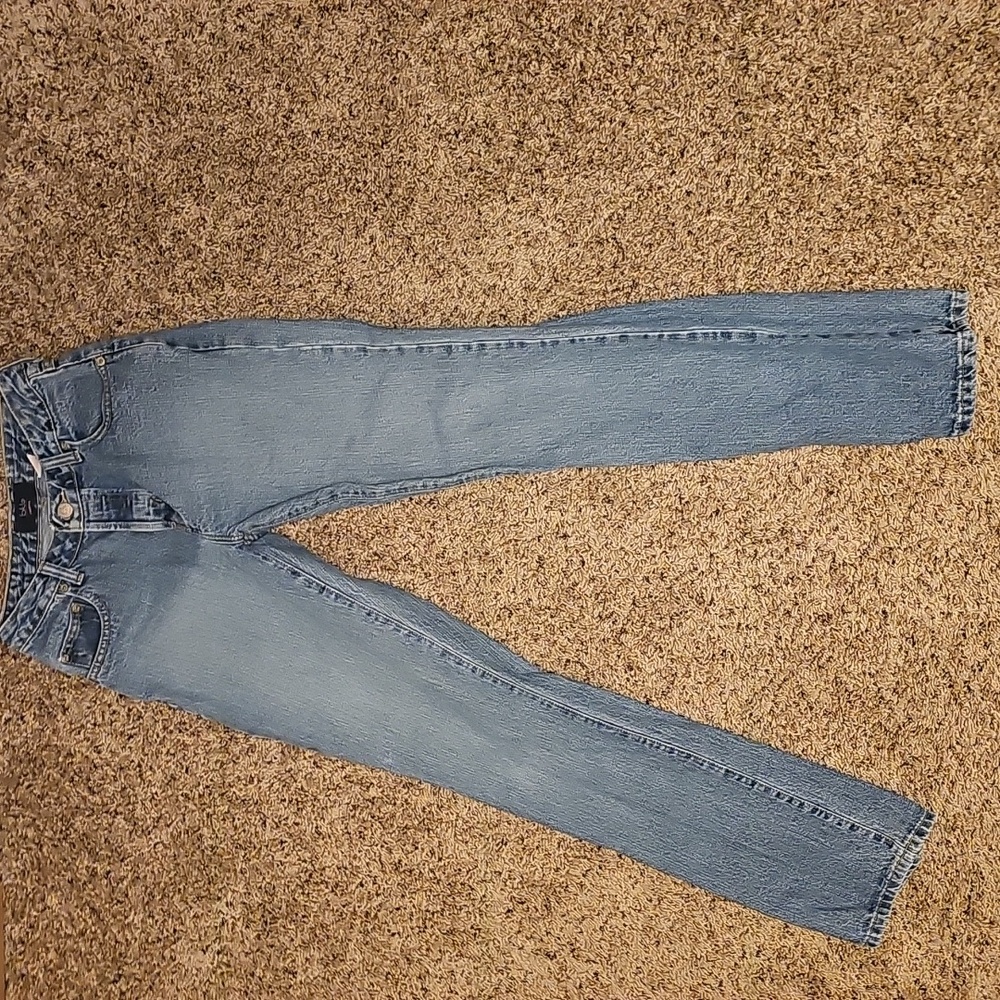 90s buckle jeans,  zipper fly, sz 26, blue denim good shape no damage